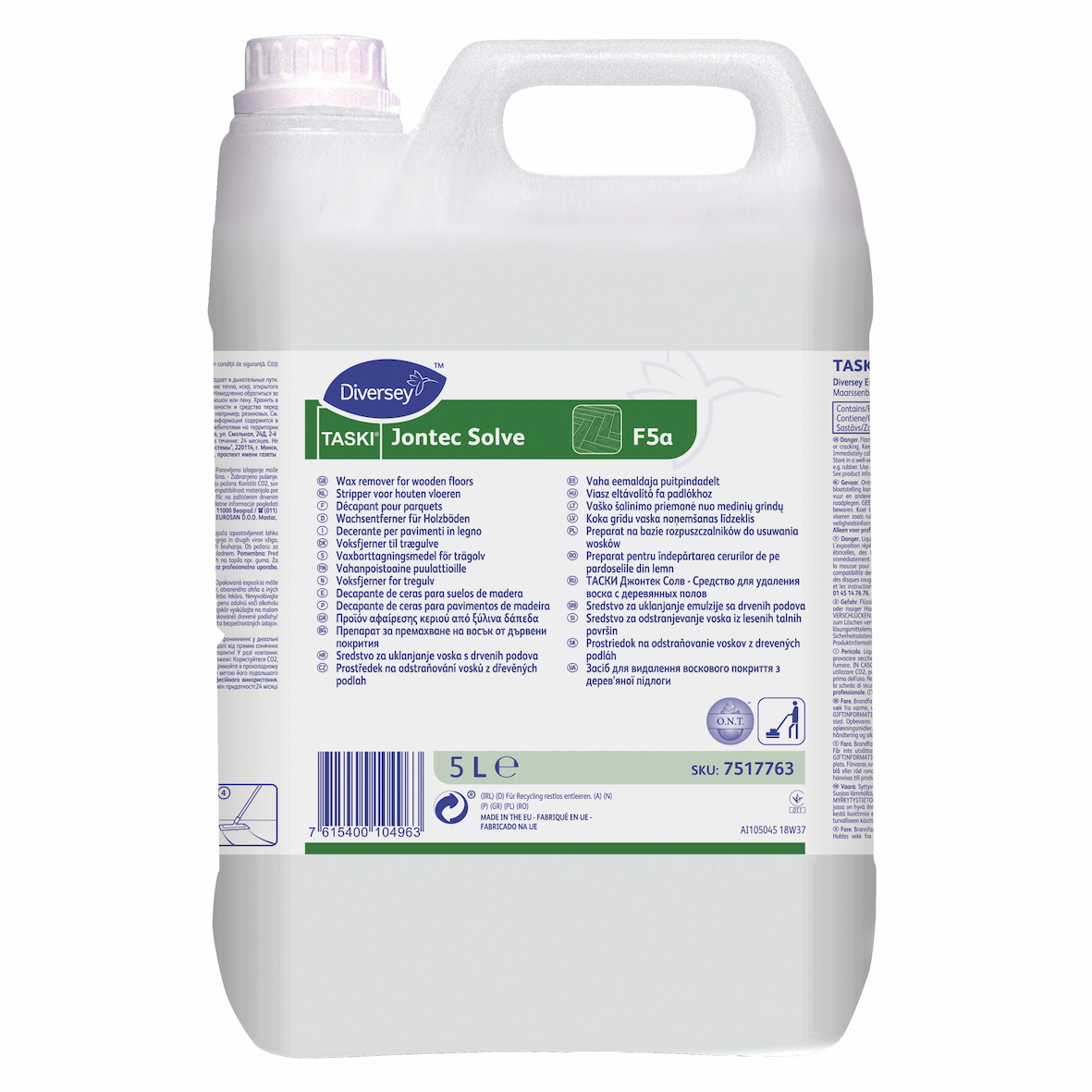 Diversey Taski Jontec Solve, 5L Засіб для видалення воску, жиру і маслянистих відкладень з дерев’яної підлоги.